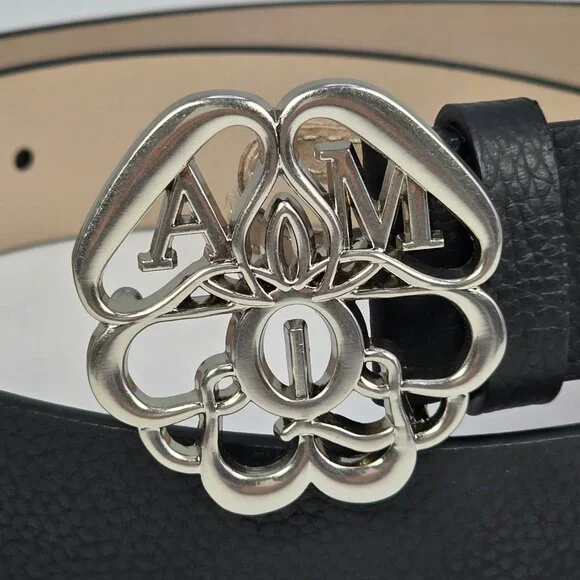 Alexander McQueen Black Leather Belt w/ AM Monogram Buckle — Size 90/36 (Italy) - Picture 3 of 8